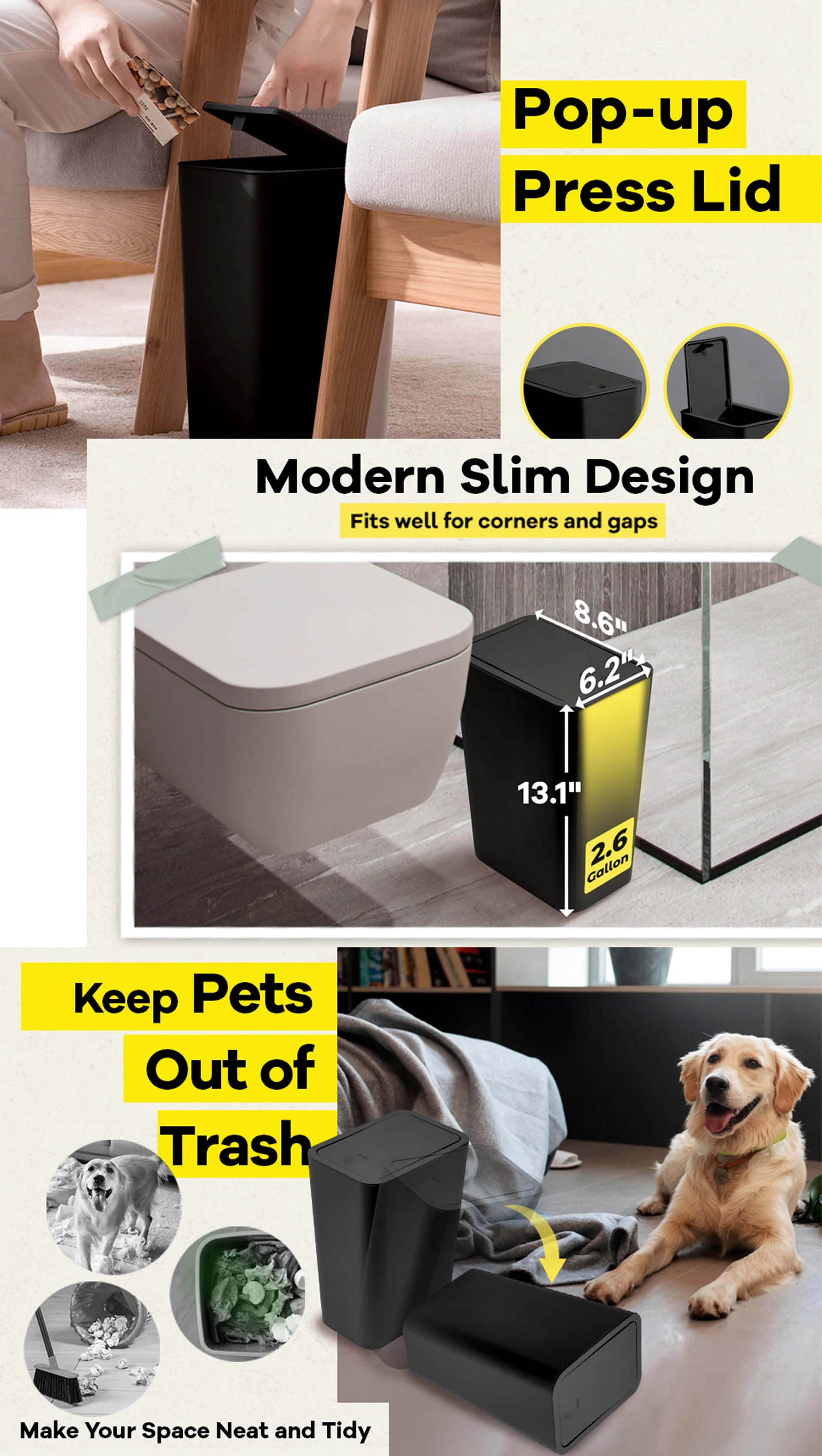 10L Pop-up Lid Bathroom Bin – Modern Design & Everyday Practicality